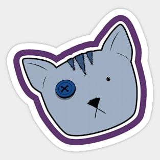 Stuffed Tabby Voodoo Kitten Head - Blue-Grey Sticker